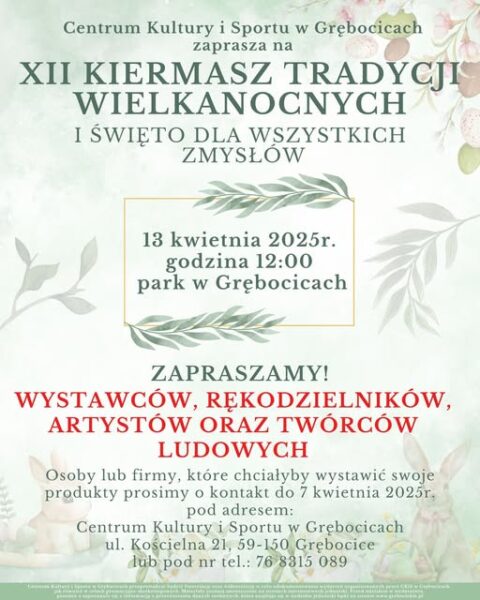 Zapraszamy wystawców, rękodzielników, artystów oraz twórców ludowych.