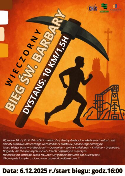 DInformacje Bieg odbędzie się w parku w Grębocicach na dystansie ok. 10 km, wpisowe 30 zł limit 100 osób. Na każdego z uczestników czekają atrakcyjne pakiety startowe, medal, posiłek regeneracyjny