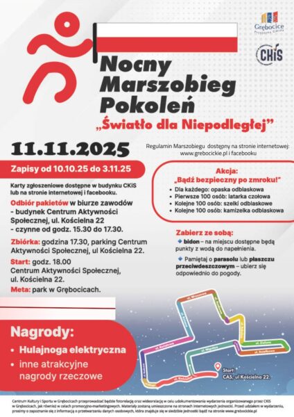 Regulamin Marszobiegu dostępny na stronie internetowej www.grebocickie.pl i Facebooku