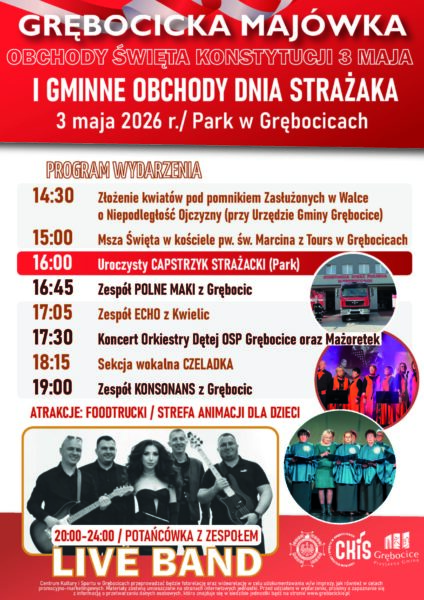 Plakat jest utrzymany w biało-czerwonej kolorystyce nawiązującej do barw narodowych. Zawiera zdjęcia występujących artystów oraz wozu strażackiego. Na dole znajdują się logotypy organizatorów: Gminy Grębocice oraz Centrum Kultury i Sportu w Grębocicach (CKiS).