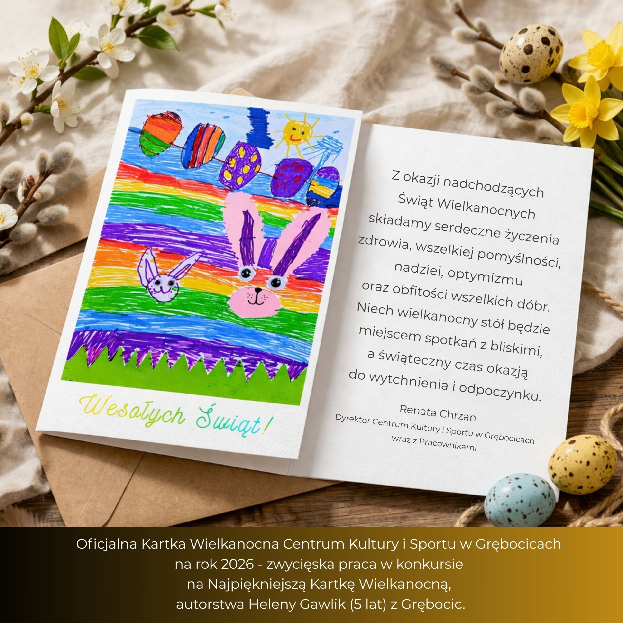 Z okazji nadchodazcych Świąt Wielkanocnych proszę przyjąć serdeczne zyczenia zdrowia, wszelkiej pomyślności, nadziei, optymizmu oraz obfitości wszelkich dóbr. Niech wielkanocny stół będzie miejsce